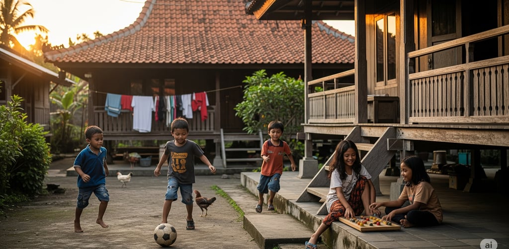 sekumpulan anak yang bermain di depan rumah