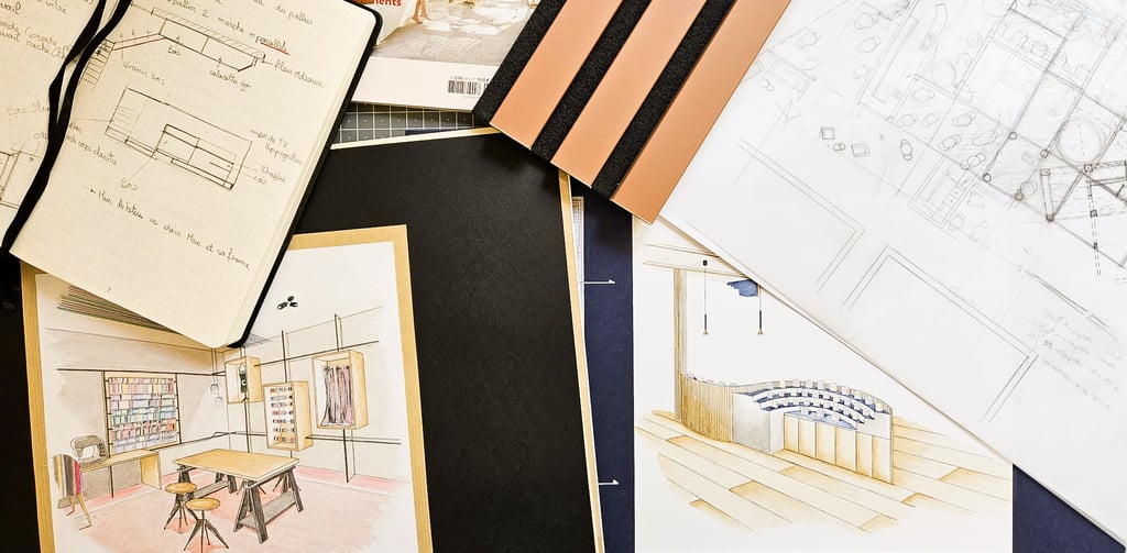 a bunch of drawings of a house on a table