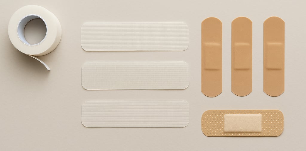 different plasters organized on the table