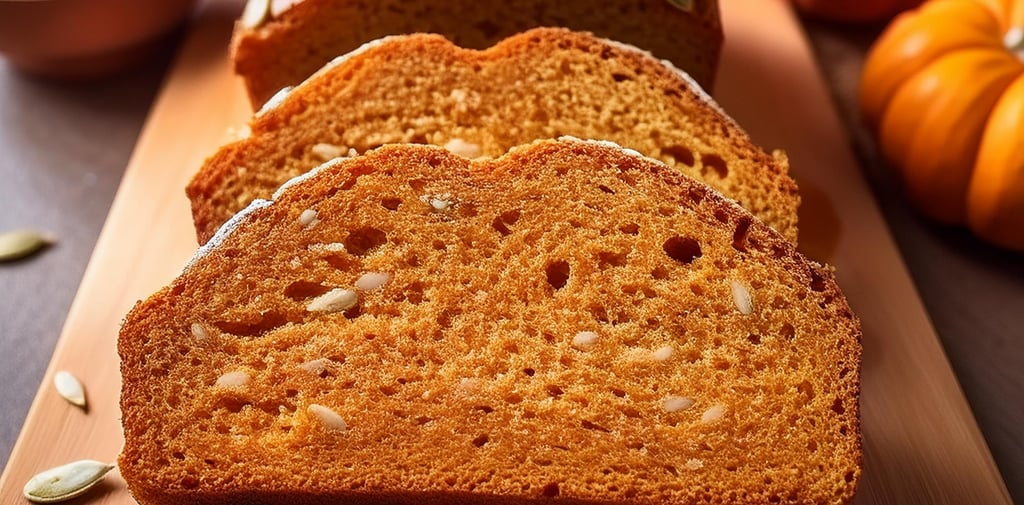 a loaf of pumpkin-bread with pumpkin seeds