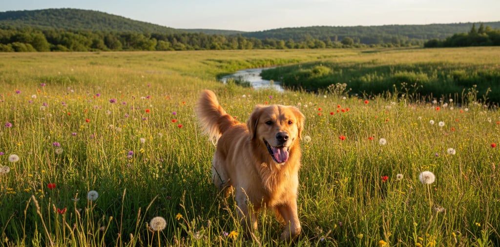 This dog is living carefree without anxiety or pain...just enjoying life out in the wild 