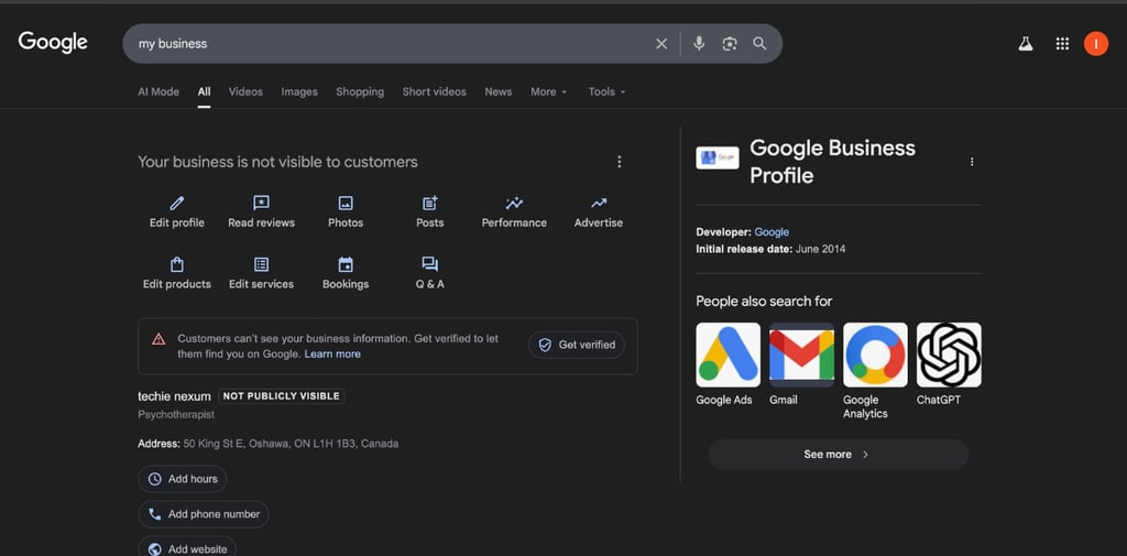 Google business profile dashboard