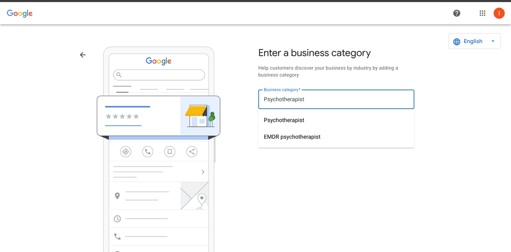 Google business profile setup select business category
