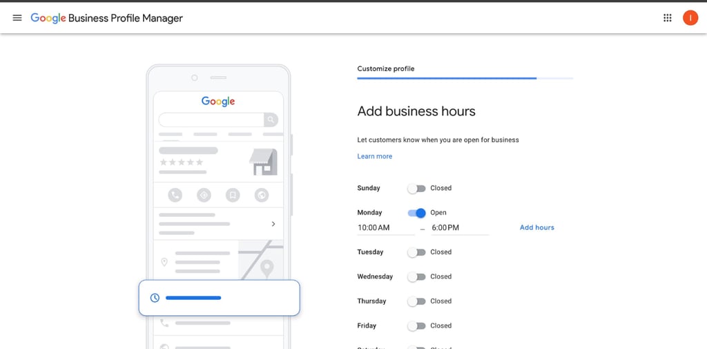 Google business profile setup business hours