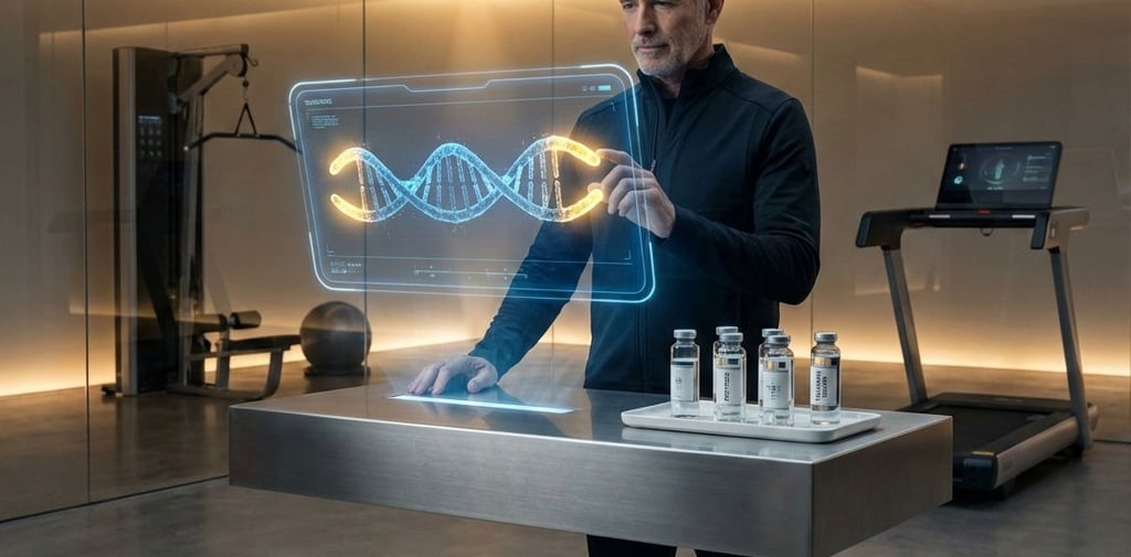 man standing watching DNA on  a screen