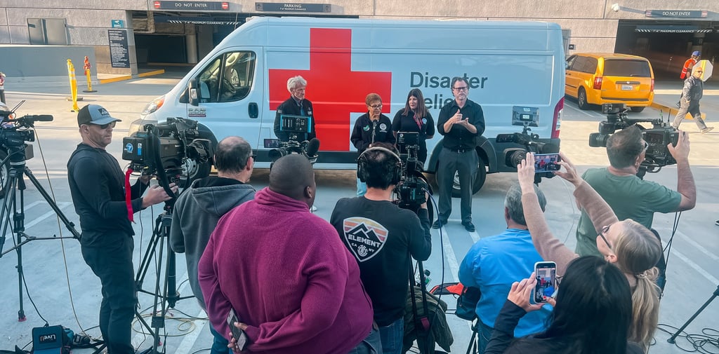 Mayor Karen Bass in a news conference with Sean Penn