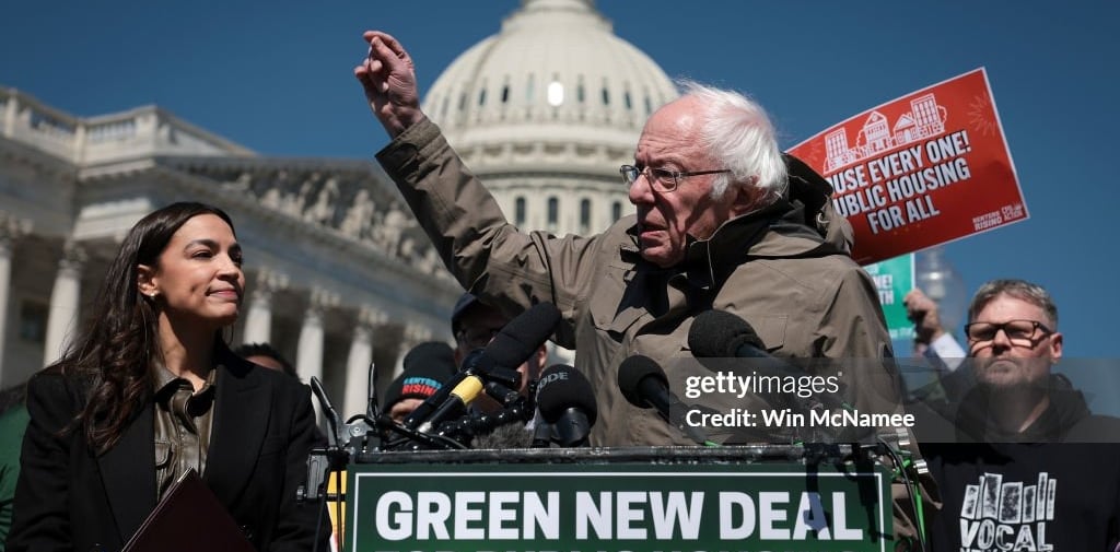 Bernie Sanders and Alexandria Ocasio-Cortez speaking at 'Fight the Oligarchy' rally in Las Vegas