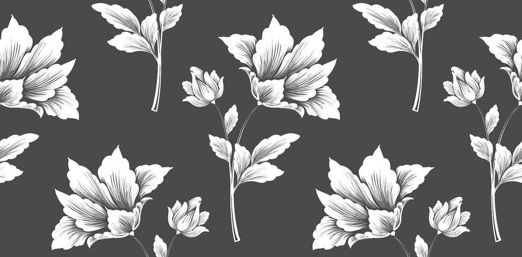 white flowers on black background