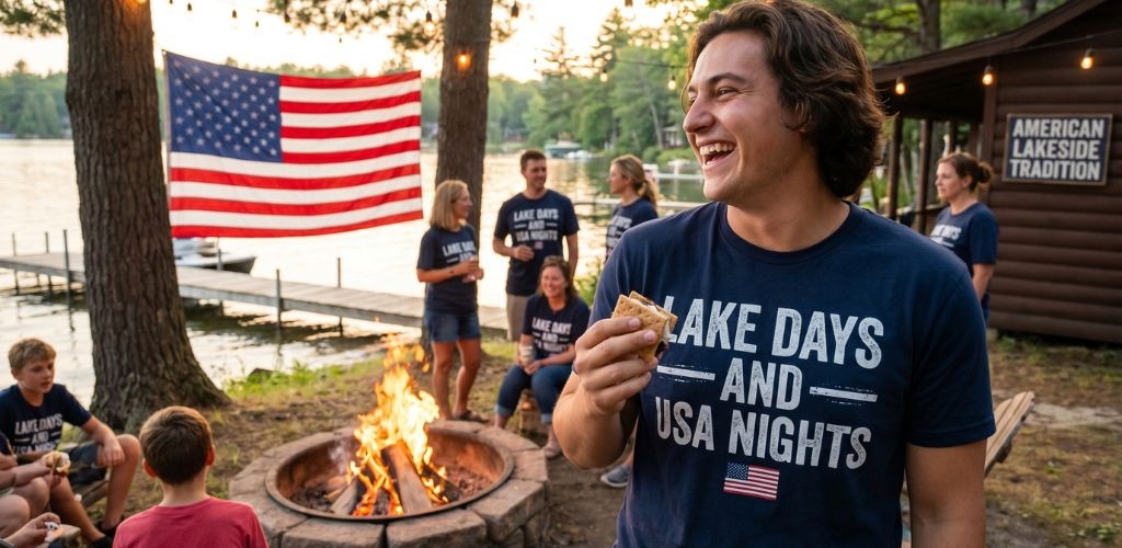 Patriotic Lake Shirt for lake lovers, summer vacations, and USA nights. Soft Bella Canvas 3001 unise