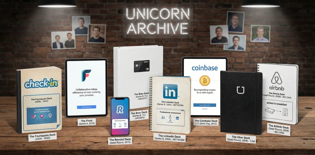 Collection of famous unicorn startup pitch deck examples