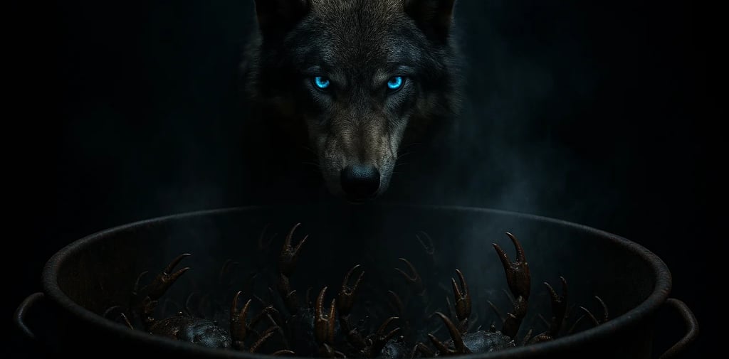 a wolf dog in a potted potted with blue eyes