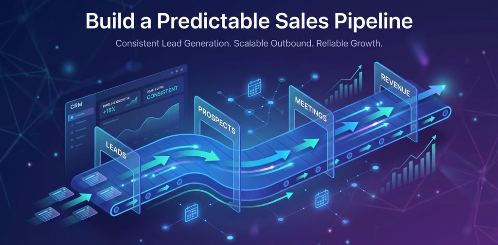Infographic showing a predictable sales pipeline for lead generation and revenue growth.