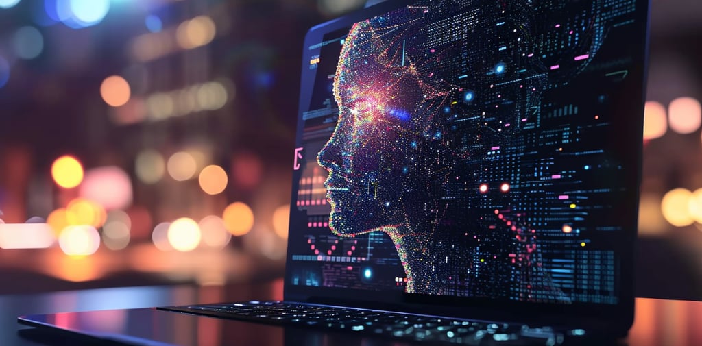 a laptop computer with a digital image of Generative AI