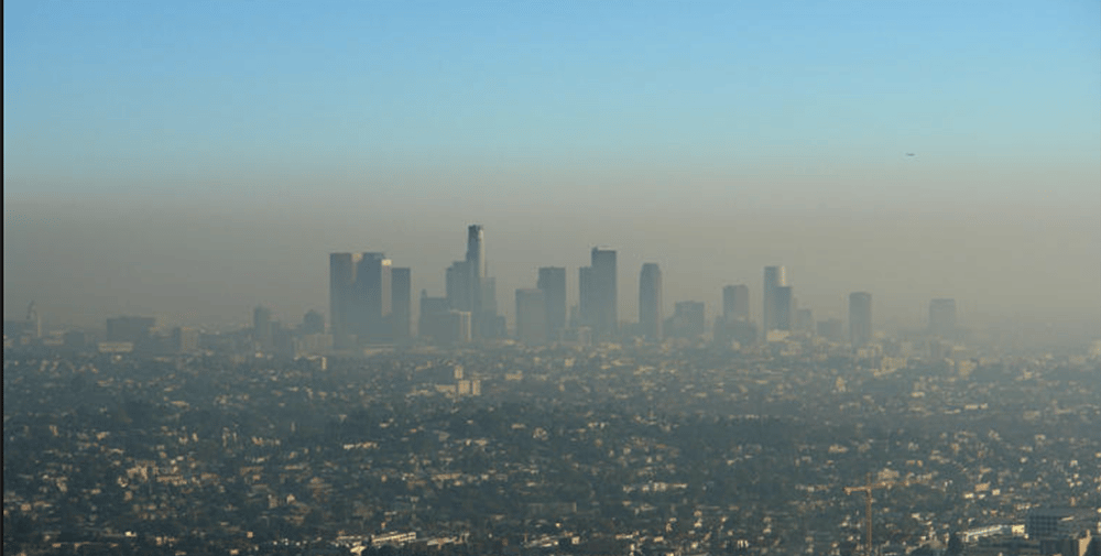 a city skyline with a hazy sky and a hazy sky