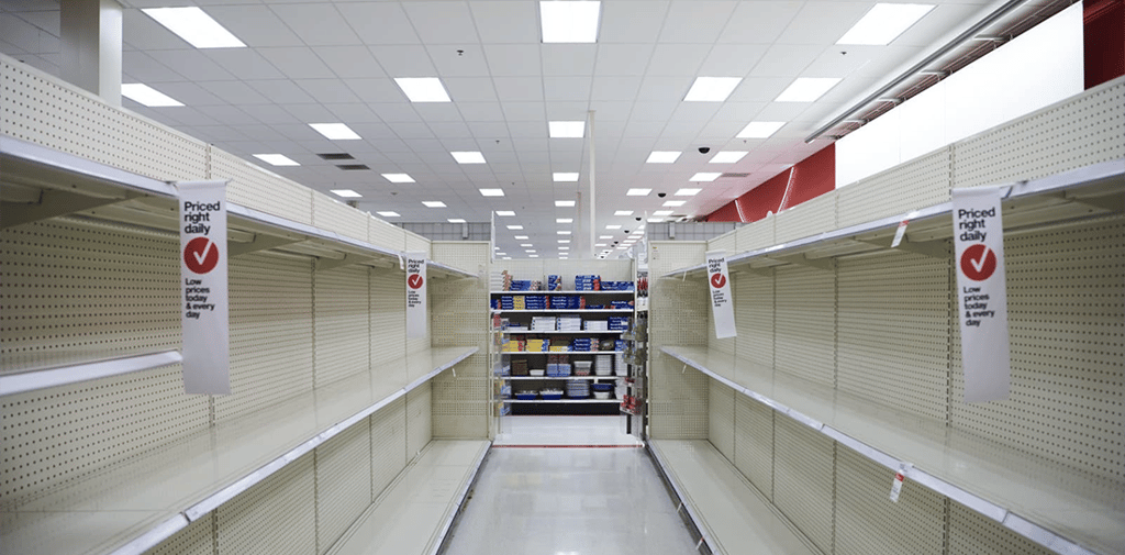 empty shelves in a store with empty shelves