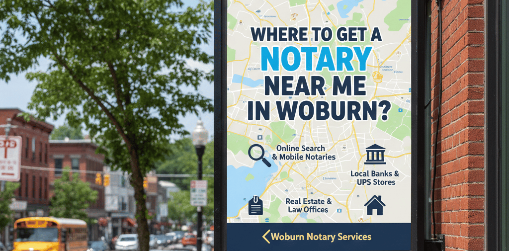 local mobile notary assisting a resident in Woburn Massachusetts