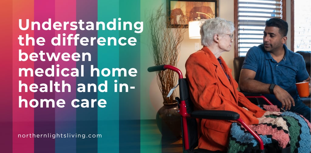 Senior woman in a wheelchair discussing medical home health and in-home care with a male caregiver.