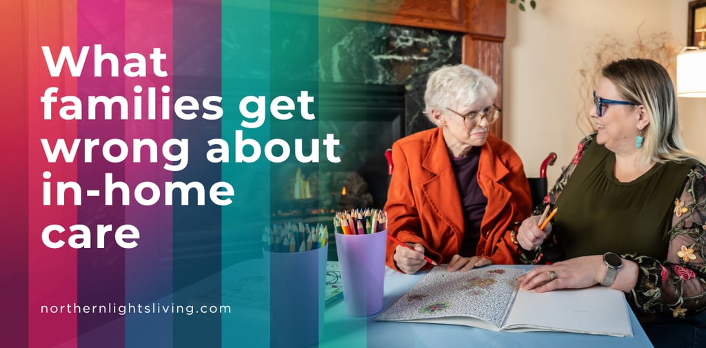 A senior woman and caregiver coloring together, highlighting quality in-home care services.