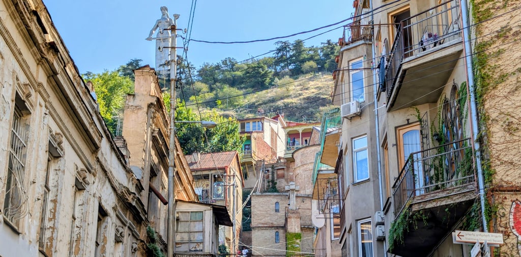 Street view  of Tbilisi, Georiga and the statue of the mother of Georgia