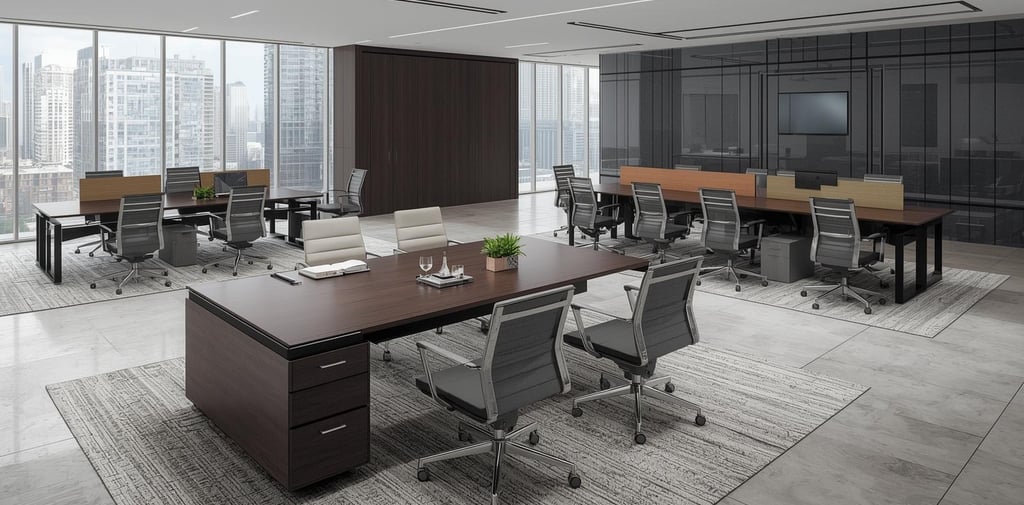 a conference room with a large table and chairs