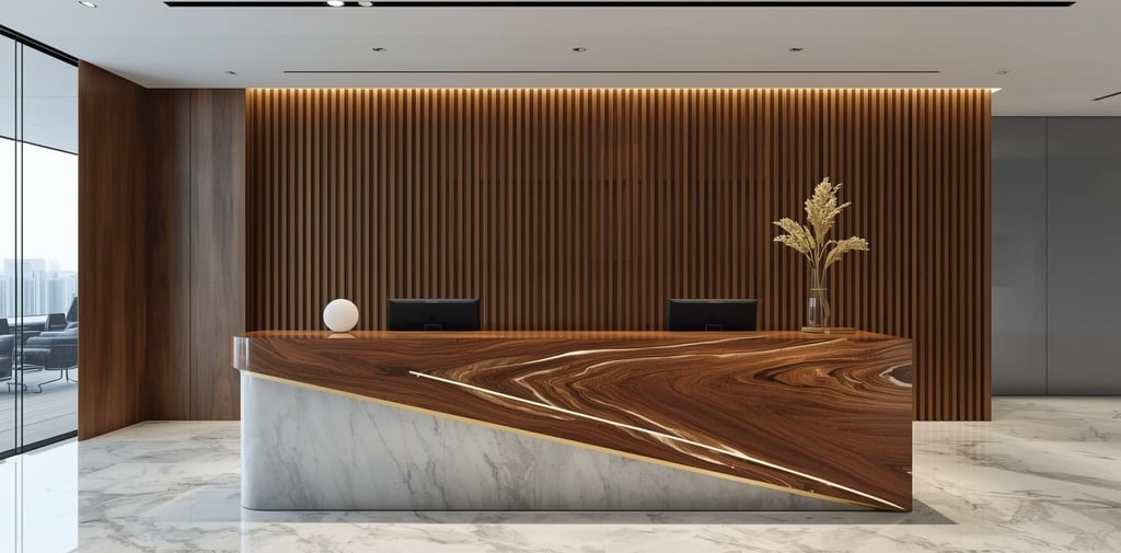 Stylish reception desk creating a professional first impression in Dubai office
