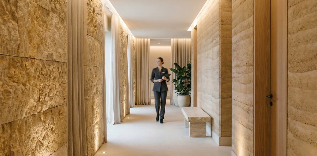Luxury hotel wellness corridor design emphasizing operational excellence and quiet luxury