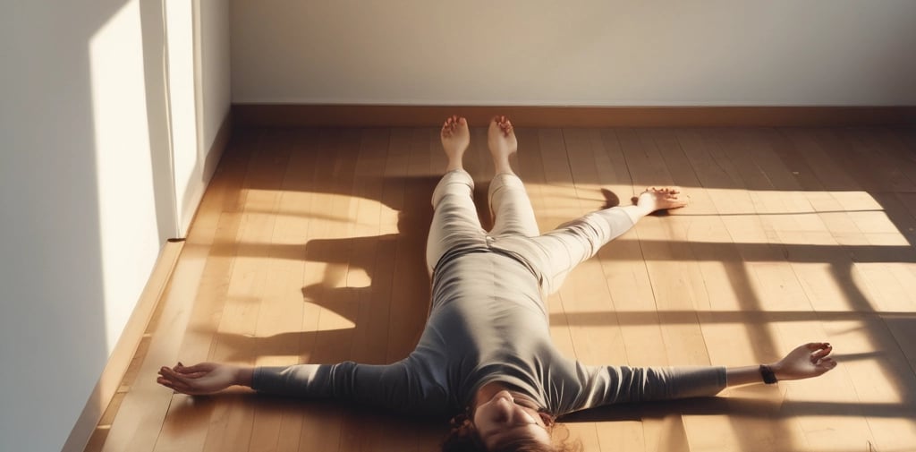 Person lying on the floor practicing nervous system relaxation and mind-body awareness.