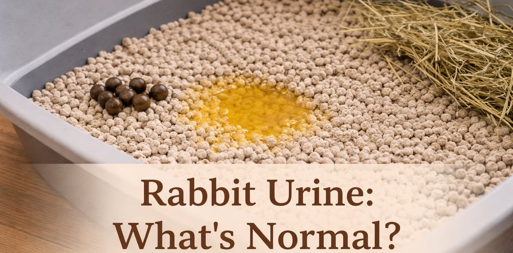 Image of urine in a litter box with hay and droppings nearby