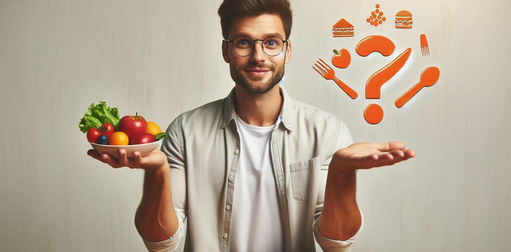 un homme tient dans sa main une assiette de légumes et fruits