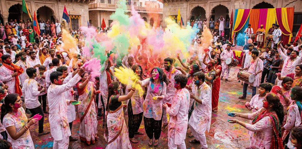 Holi festival celebration with colors in India