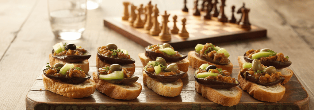 échecs et Caponata sur crostini
