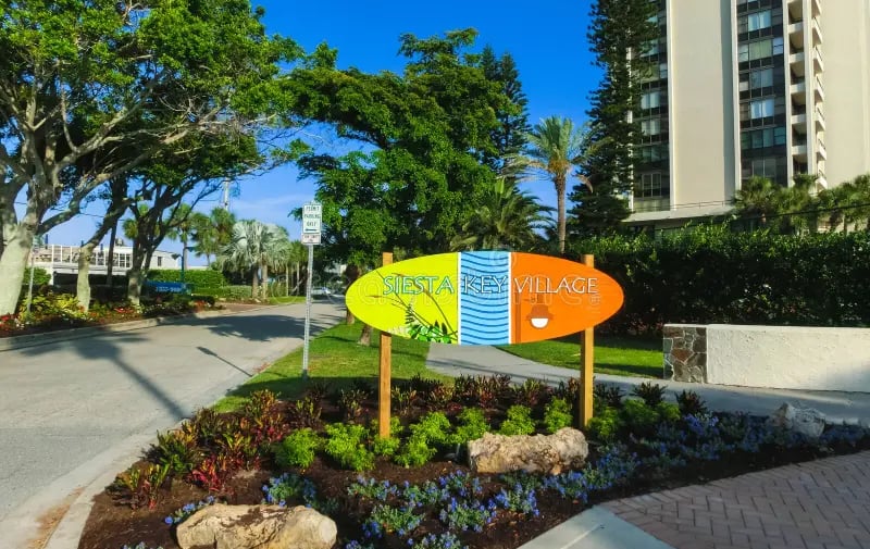 siesta key village sign in front of rental