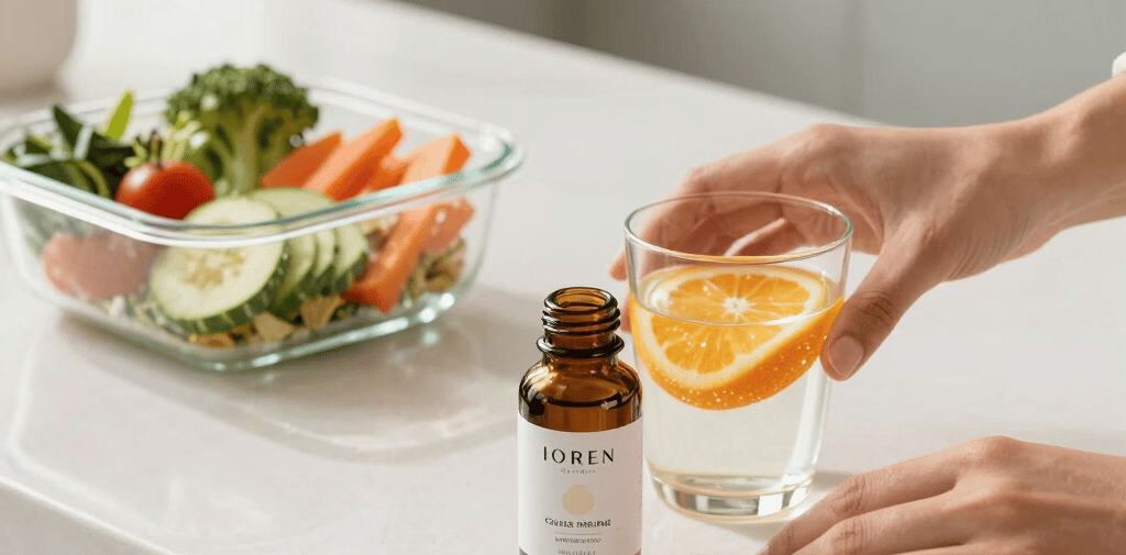 Premium weight loss supplements and natural fat burner capsules on a clean counter