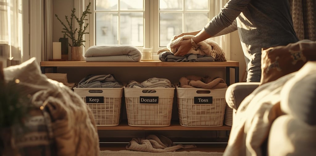 keep, donate, toss, organizing clothes