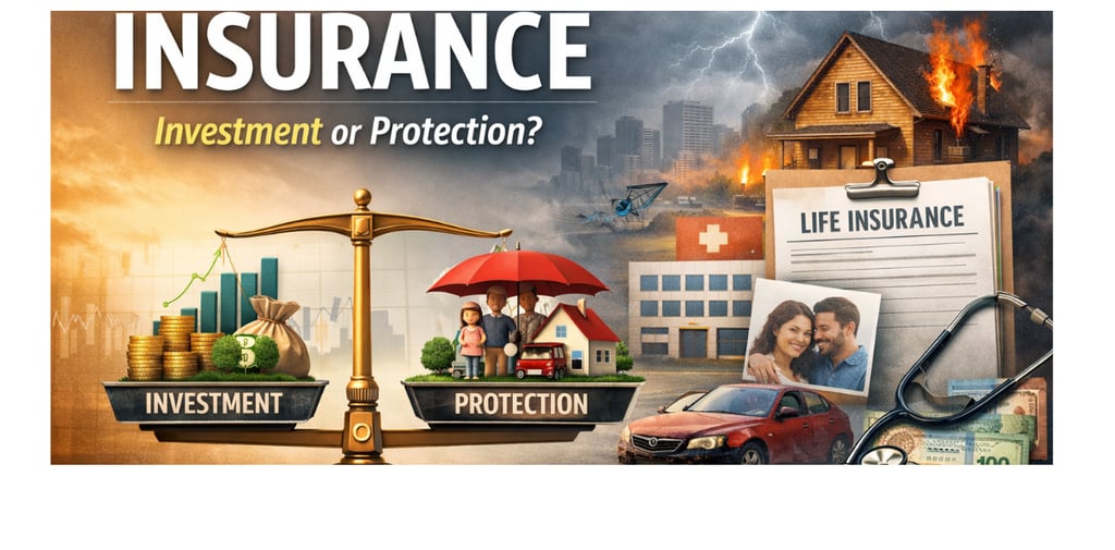 Investment vs protection with the car, picture of the couple, and life insurance document.