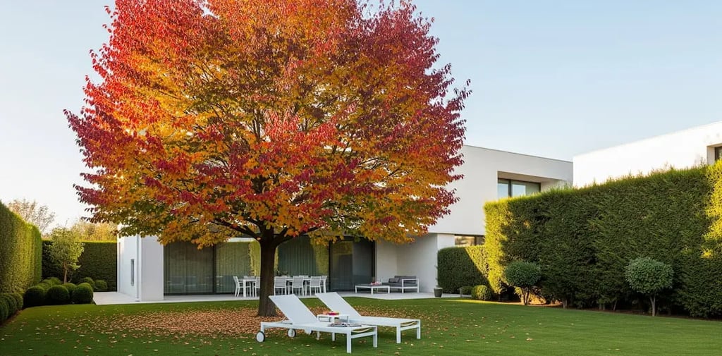 Liquidambar de gran tamaño en otoño