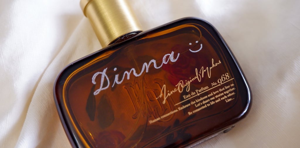 Hand engraved perfume bottle by NYC engraver Handwritten by Belle.