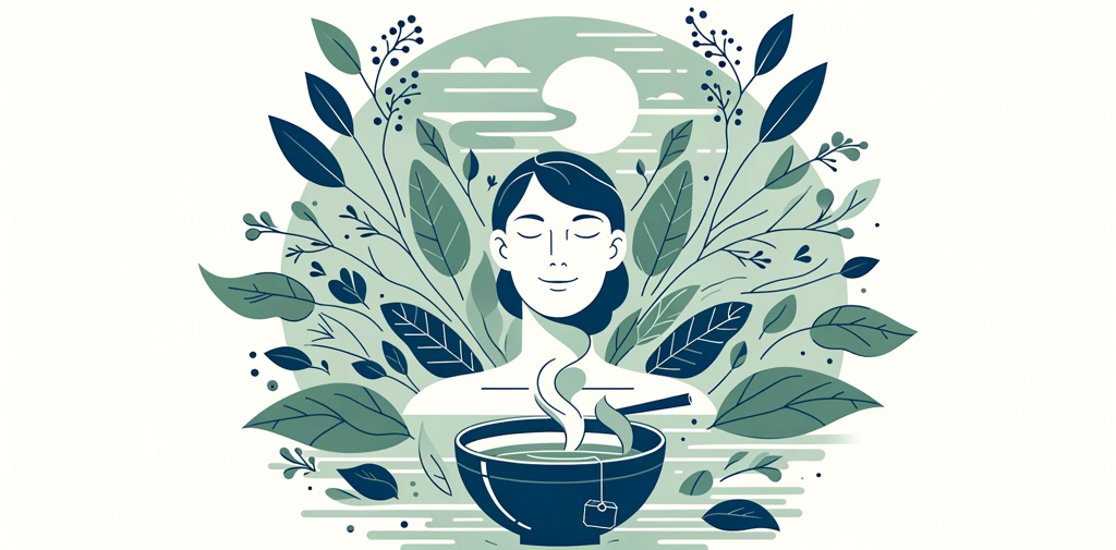 a woman with a cup of tea and a cup of tea