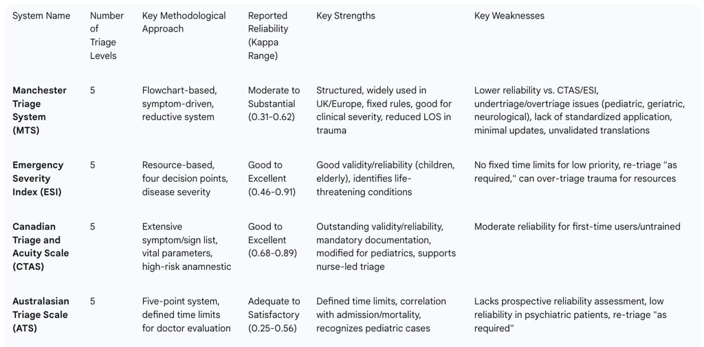 V. Comparative Analysis with Other Triage Systems Globally, the emergency care landscape utilizes se