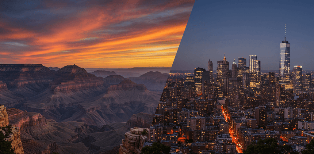 Stunning view of Grand Canyon and New York city Skyline view