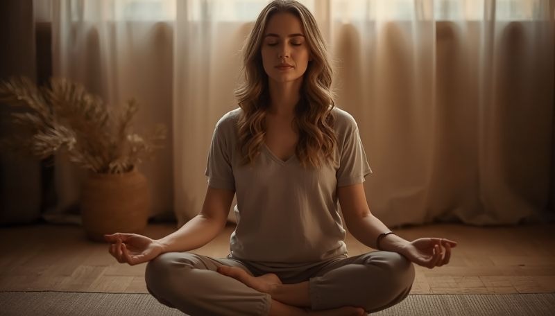 naine mediteerivas poosis närvisüsteemi rahustamiseks