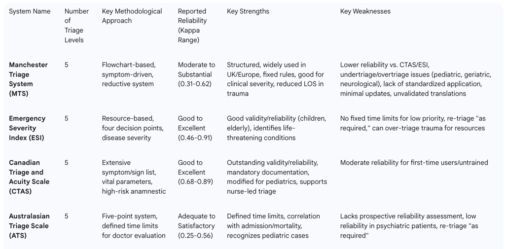 V. Comparative Analysis with Other Triage Systems Globally, the emergency care landscape utilizes se