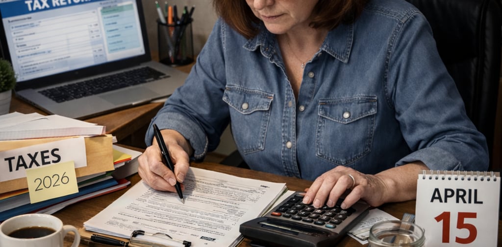 Graphic of bookkeeper preparing for tax season
