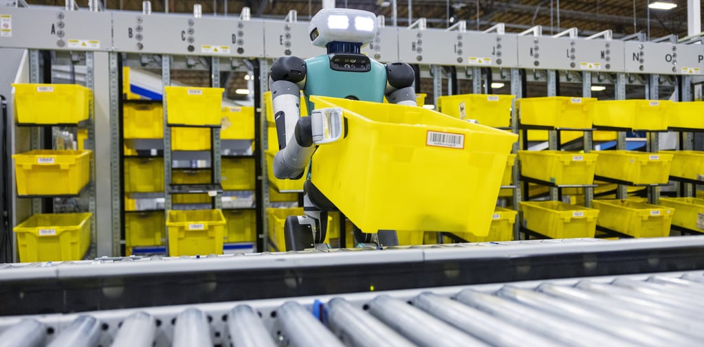 a robot is moving through a factory floor