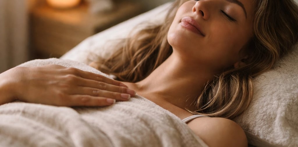 a woman laying on a treatment table with her eyes closed