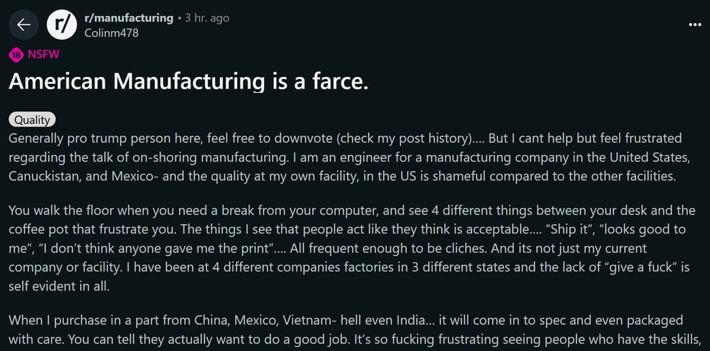 American manufacturing is a farce.