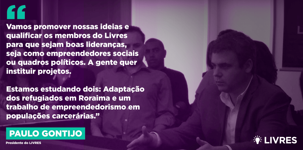paulo gontijo presidente nacional do livres homem branco de terno com dizeres na imagem