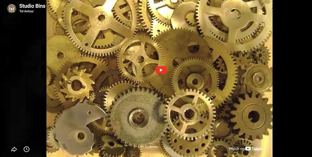 Video showing the contents of storage bins in sculptor's workshop.