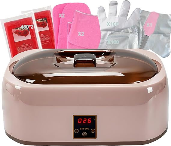 a wax waxing machine with a pink glove and gloves