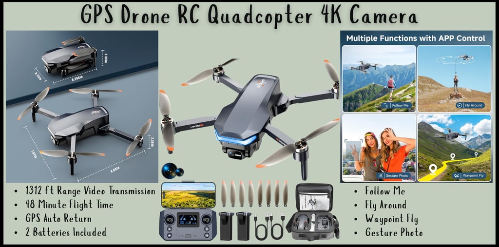 GPS Drone RC Quadcopter 4K Camera Auto Return